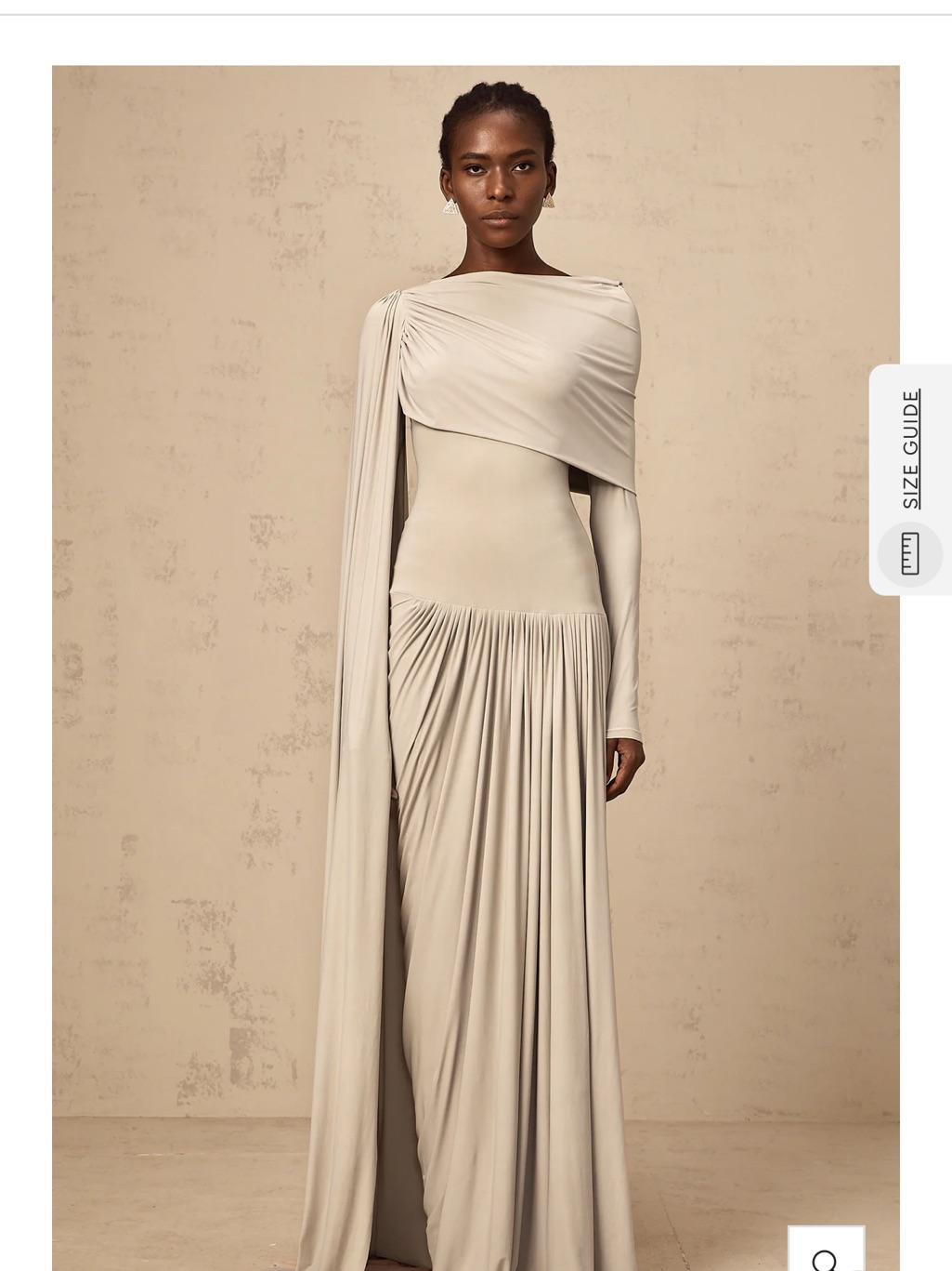 Draped One-Shoulder Long Sleeve Maxi Dress In Light Beige